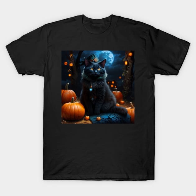 Elegant soceress cat on Halloween T-Shirt by Love of animals